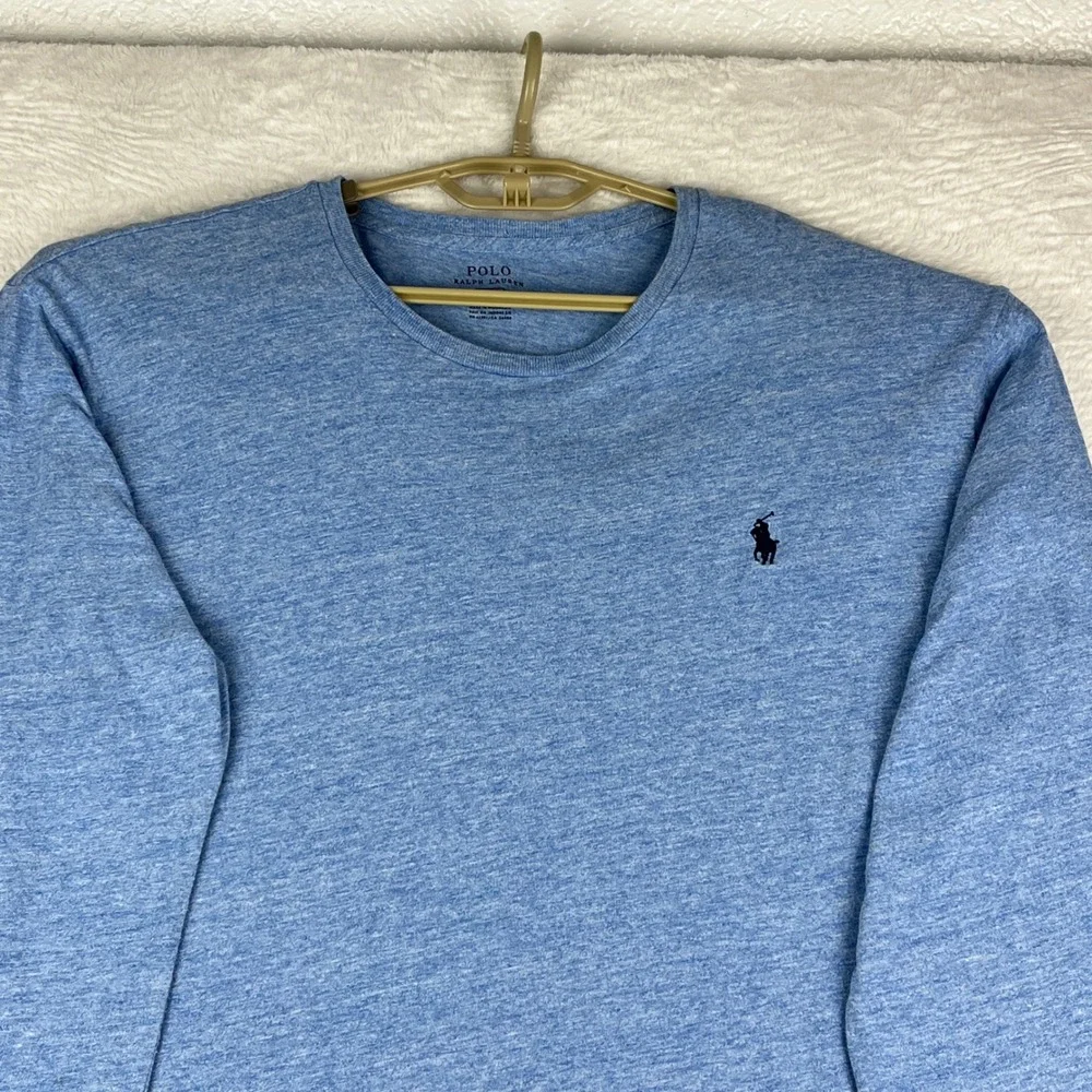 Polo Ralph Lauren T-Shirt Mens XL Blue Long Sleeve Heathered Cotton Pony‎ Logo